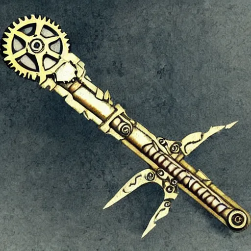 Prompt: fantasy steampunk cog wrench weapon, fantasy game art, fantasy rpg, league of legends