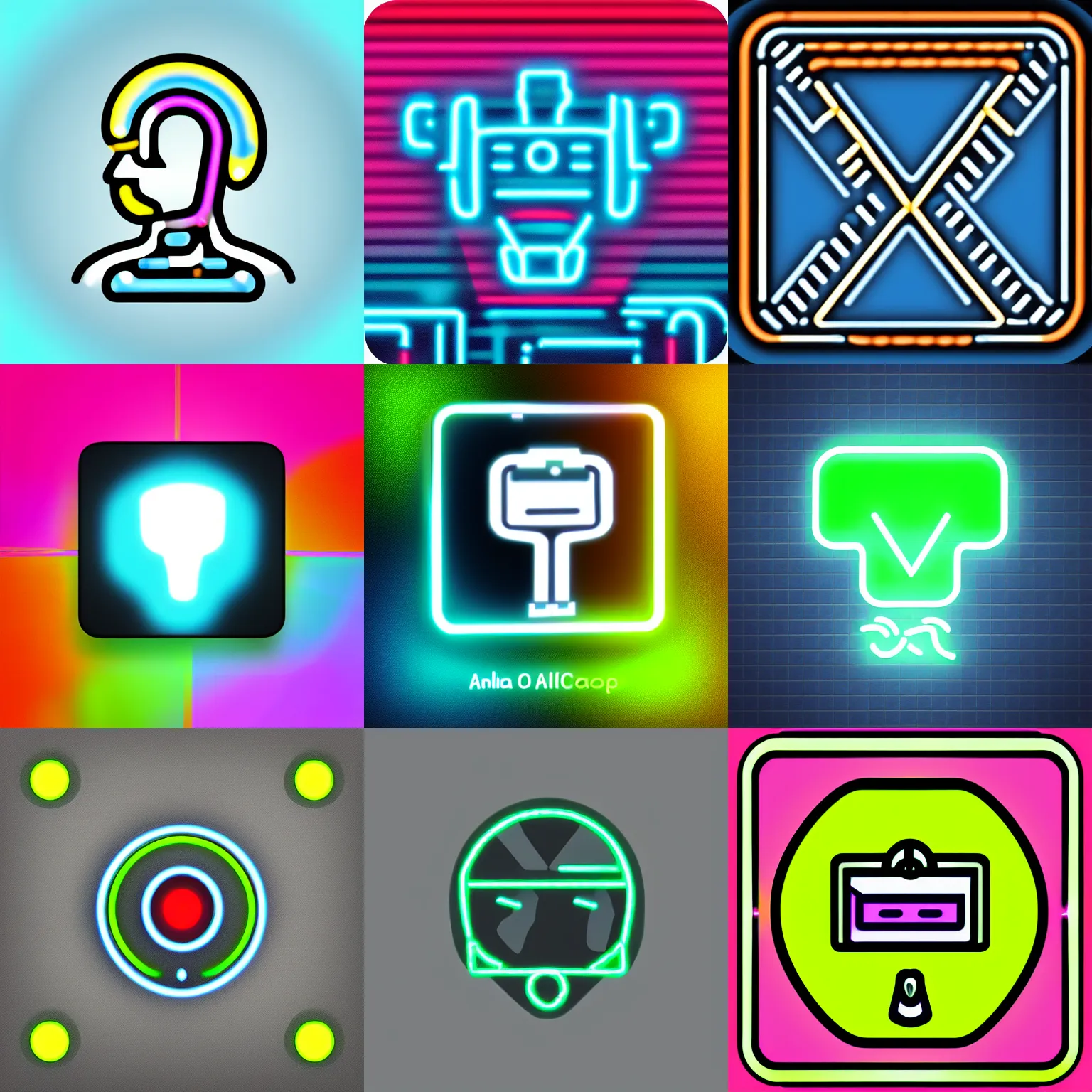 Prompt: Icon for an AI app, neon
