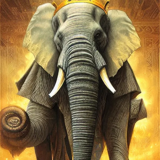 Prompt: Mystical elephant reading tarot cards, detailed, digital art, intricate, concept art, Greg Rutkowski, epic, fantasy