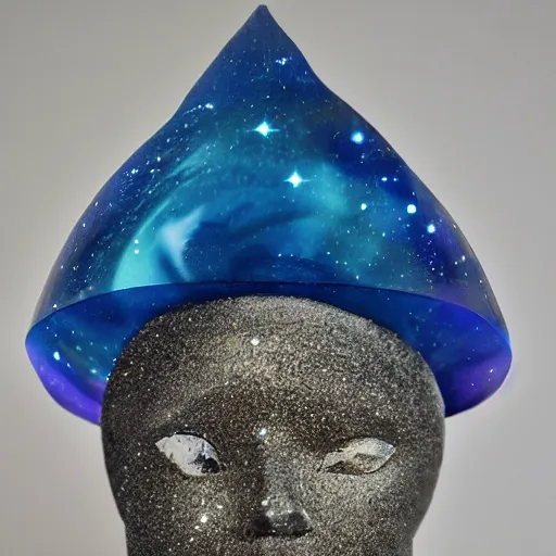 Image similar to blue ice crystal hat sculpture of galaxy