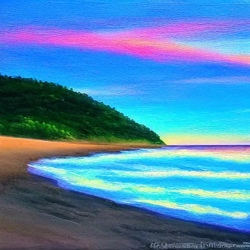 Prompt: Blue sunset, GREEN beach