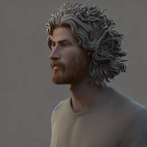 Image similar to Bryce-3d!!!-octane-render of a Druid, expensive Hollywood CG influenced by Jean Delville