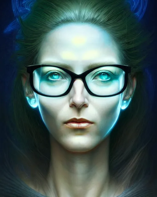 Prompt: a detailed portrait of cyberpunk female model glasses ( dna ) fractal ( glass ) ( glow ) beautiful! ( ( glowing mask ) ) by ( ( ( tomasz alen kopera ) ) ) and peter mohrbacher! and johanna martine!! and margaret keane!! elegant alluring seductive luminescent