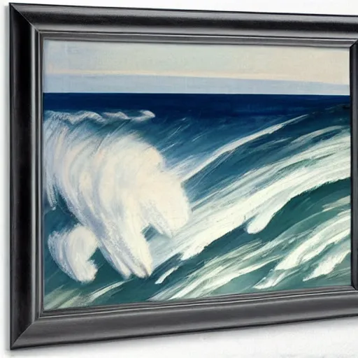 Image similar to white birds flying above the sea with big waves by Edward Hopper