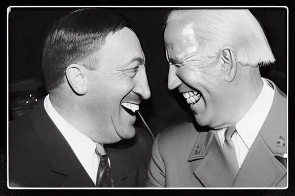 Image similar to “ very very intricate photorealistic photo of hitler and joe biden laughing together, detailed natural lighting, award - winning crisp details ”