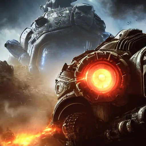 Image similar to a 'Blastoise Tank' in 'Gears of War', splash art, movie still, cinematic lighting, detailed face, dramatic, octane render, long lens, shallow depth of field, bokeh, anamorphic lens flare, 8k, hyper detailed, 35mm film grain