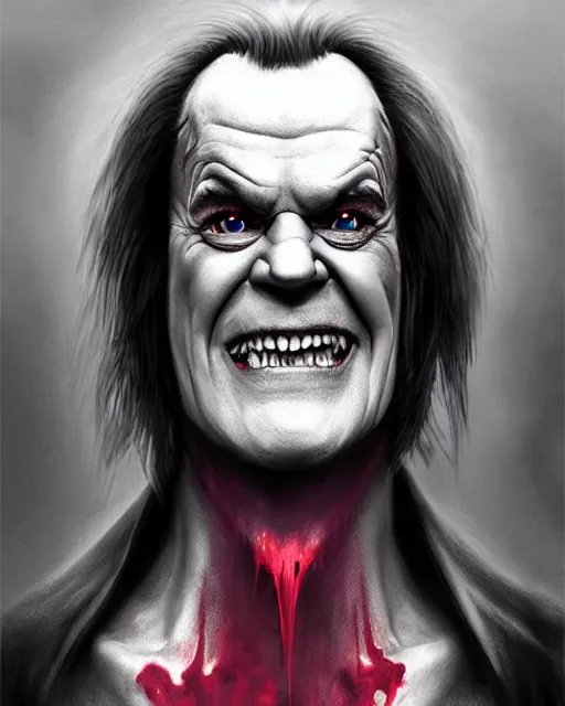 Prompt: ( ( 0 jack nicholson ) ) as an evil vampire ghost necromancer, minion, highly detailed, d & d, fantasy, highly detailed, digital painting, trending on artstation, concept art, sharp focus, illustration, global illumination, shaded, art by artgerm and greg rutkowski and fuji choko and viktoria gavrilenko and hoang lap