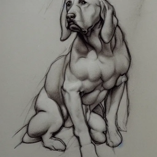 Image similar to sitting dog, artist sketch, michelangelo, beautiful composition, masterpiece