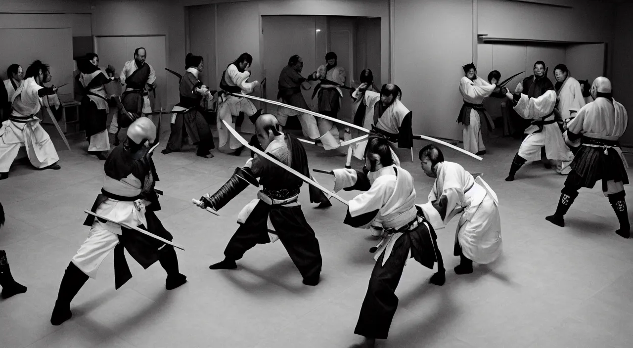 Prompt: samurai fighting in the backrooms