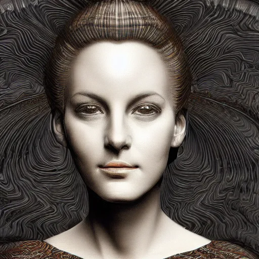 Image similar to Photorealistic image of a woman's portrait from the mandelbulb pattern