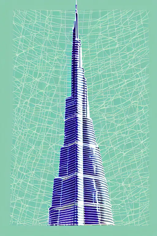 Image similar to minimalist boho style art of colorful burj khalifa, illustration, vector art