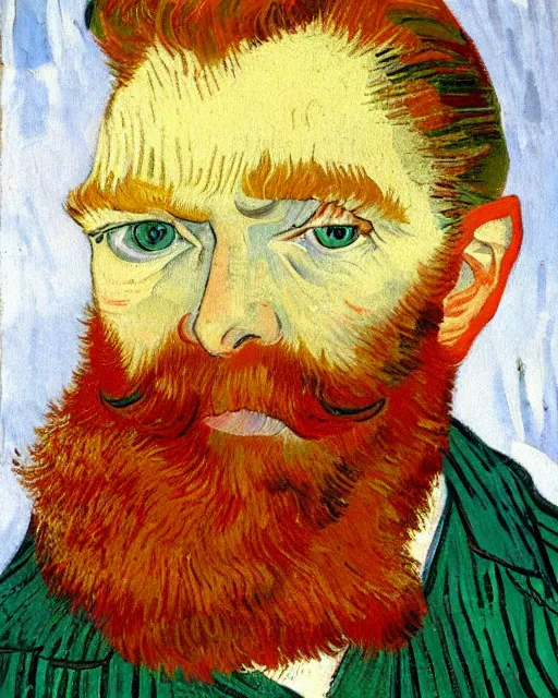 Image similar to An oil painting of a red headed man in his thirties, short beard, trimmed hair, by van gogh, very detailed