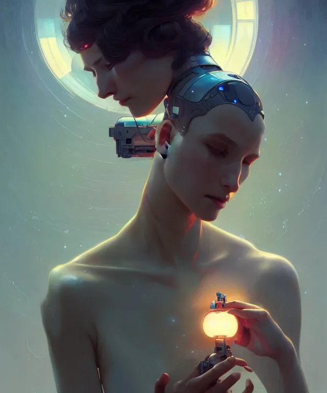Prompt: Do androids dream of electric sheep?, highly detailed, digital painting, artstation, concept art, smooth, sharp focus, illustration, art by artgerm and greg rutkowski and alphonse mucha