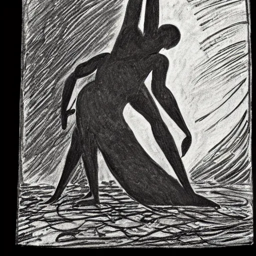 Image similar to ordered by alexander archipenko, by claude monet adventure time. a illustration of a large, black - clad figure of the king looming over a small, defenseless figure huddled at his feet. the king's face is hidden in shadow. menacing stance, large, sharp claws, dangerous & powerful creature.