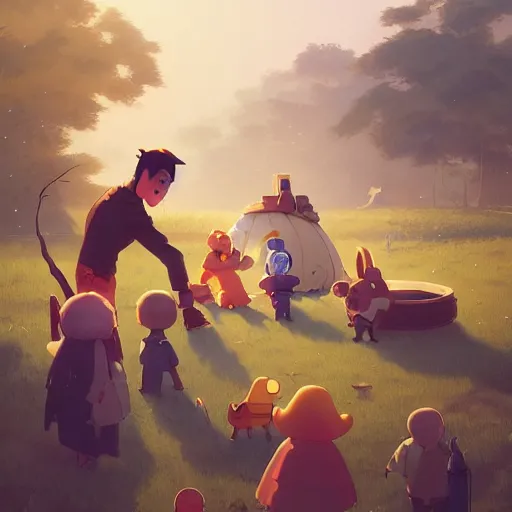 Prompt: goro fujita ilustration ilustration a family gathering in the country, characterized by masamune shirow and greg rutkowski, character art, focus, highly detailed, artstation
