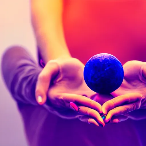 Image similar to yoga instructor holding a planet in her hands in space, trending on art station, cinematic shot, magical, 8 k