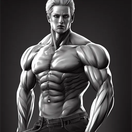 Image similar to muscular Johan liebert , digital art , hyperdetailed , artstation , cgsociety , matt painting , concept art