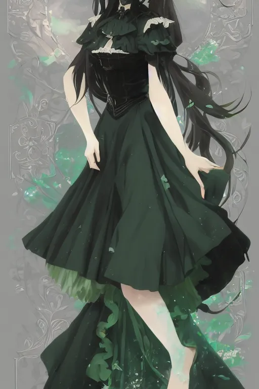 Image similar to victorique de blois anime girl gosick super detailed green eyes green eyes green eyes green eyes black dress black dress black dress black dress blonde hair by greg rutkowski makoto shinkai aramaki shinji artgerm, cushart krenz key art feminine award winning