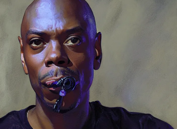 Image similar to a highly detailed beautiful portrait of dave chappelle smoking weed by gregory manchess, james gurney, james jean