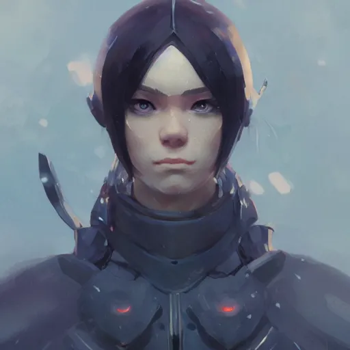 Image similar to trending on artstation, dhamphir, character design, concept art, style of makoto shinkai, greg rutkowski, symmetrical face, body shot, plate armor, fantasy, highly detailed, digital art, female