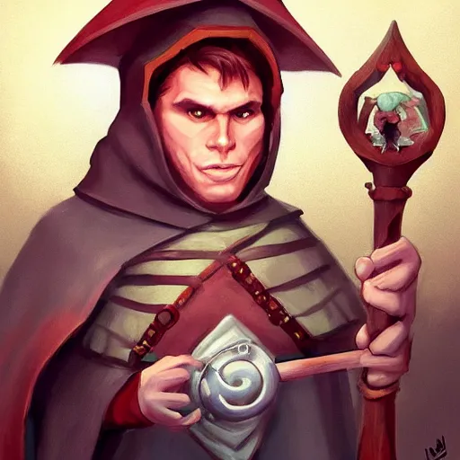 Image similar to cute little anthropomorphic jerma, wielding a magic staff, tiny, small, short, wizard robe, cute and adorable, pretty, beautiful, dnd character art portrait, matte fantasy painting, deviantart artstation, by jason felix by steve argyle by tyler jacobson by peter mohrbacher, cinema