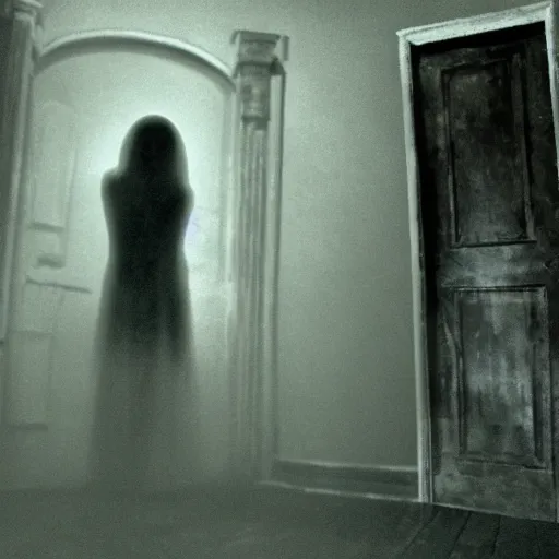 Image similar to film footage of a spirit of insidious, the conjuring, paranormal activity, blair witch, transparent creepy, sinister, dark atmosphere, horror