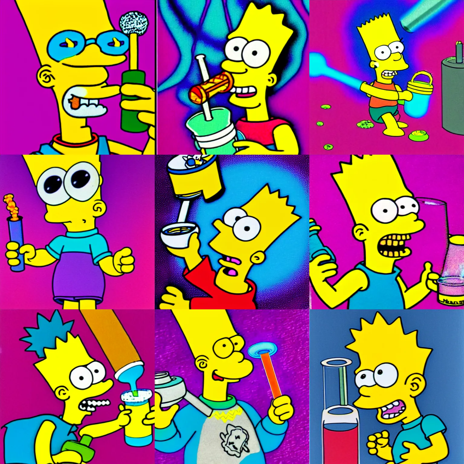 Prompt: Bart Simpson hitting a bong, psychedelic art