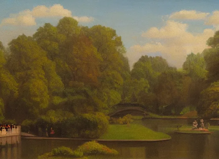 Image similar to central park, new york in 1 9 3 0 in the style of hudson river school of art, oil on canvas