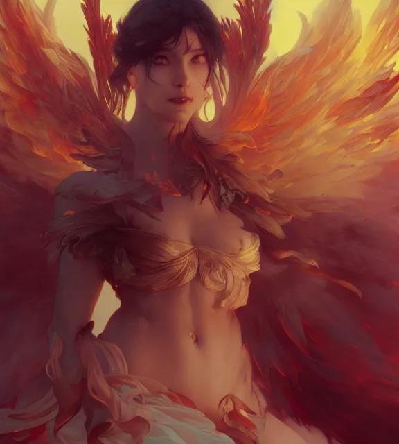 Image similar to a phoenix bathed in flames, by ruan jia and artgerm and range murata and wlop and ross tran and william - adolphe bouguereau and beeple. key art. fantasy illustration. award winning, artstation, intricate details, realistic, hyperdetailed, 8 k resolution.