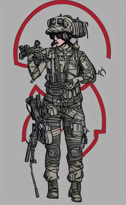 Prompt: patch design, soldier girl, by shibafu, illustration, artstation, insignia, soldier clothing, military gear, vector line art