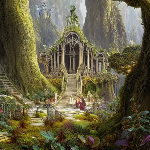 Prompt: a beautiful and highly detailed matte painting of an elven temple in a magical fantasy garden in a lush forest, intricate details, epic scale, insanely complex, 8 k, sharp focus, hyperrealism, very realistic, by caspar friedrich, james gurney and brian froud,