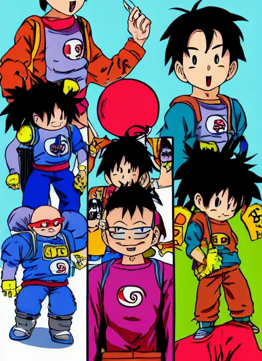 Image similar to happy teenager in the style of akira toriyama