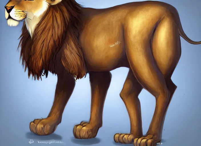 Image similar to fullbody egyptian lion character design of a disney egyptian lion. egyptian lion deviantart adoptable, style of maple story and zootopia, disney portrait studio lighting by jessica rossier and brian froud in the style of disney, traditional artstation