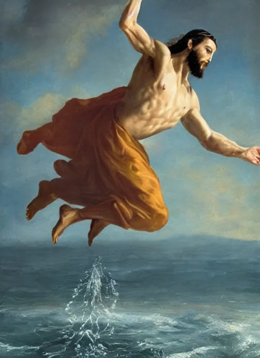 Image similar to jesus jumping on water