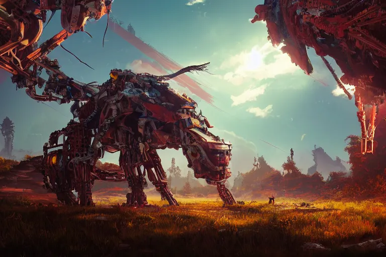 Image similar to sawtooth machine mecanical creature robot of horizon forbidden west horizon zero dawn radiating a glowing aura global illumination ray tracing hdr fanart arstation by ian pesty and alena aenami artworks in 4 k