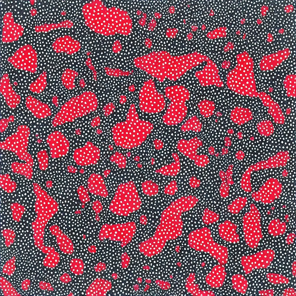 Prompt: camo made of strawberries, smiling, abstract, rei kawakubo artwork, cryptic, dots, stipple, lines, splotch, color tearing, pitch bending, color splotches, hearts, dark, ominous, eerie, minimal, points, technical, old painting