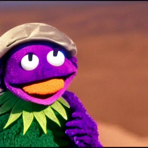 Image similar to muppet seal time fighting in the desert. from the rainbow connection movie.