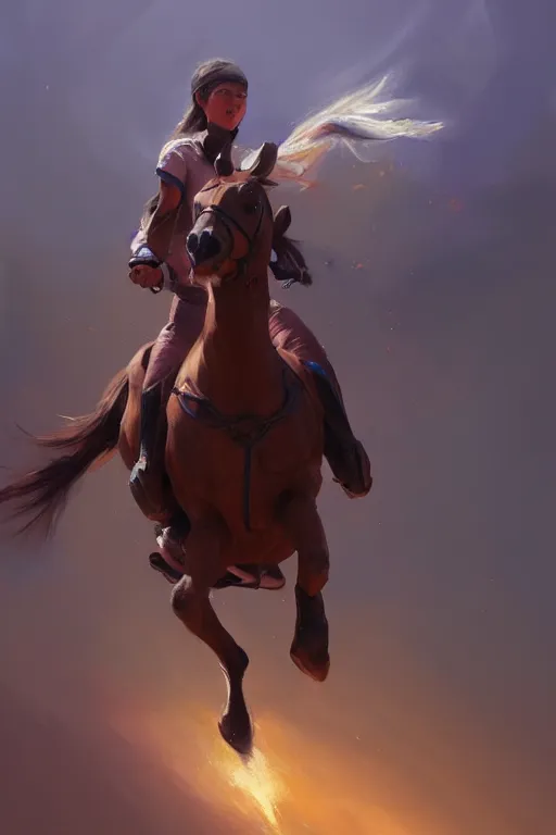Prompt: a painting of a person riding a horse, a digital painting by mandy jurgens, trending on artstation, action painting, speedpainting, detailed painting, 2 d game art
