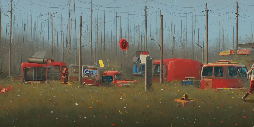 Image similar to wheres wally, simon stalenhag