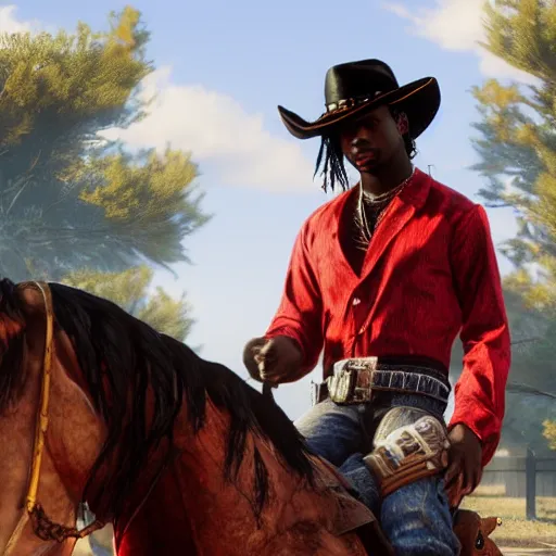 Image similar to Playboi Carti in red dead redemption 2 4K quality Digital art