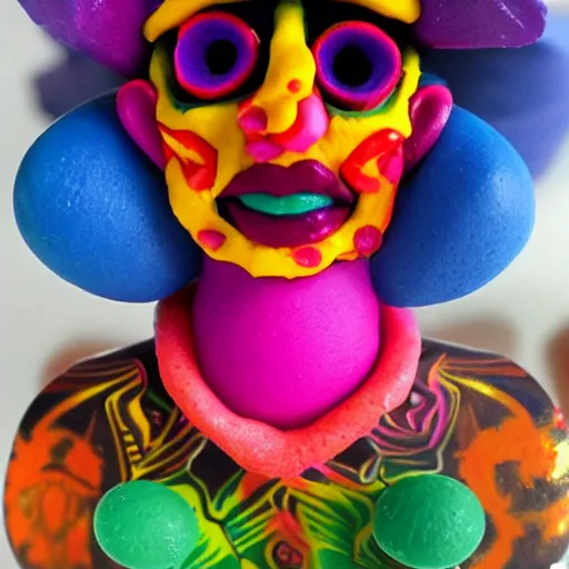 Image similar to a psychedelic witch doctor made of play doh