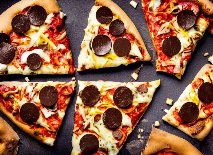 Image similar to mouthwatering New York pizza with pieces of chocolate on, food photography