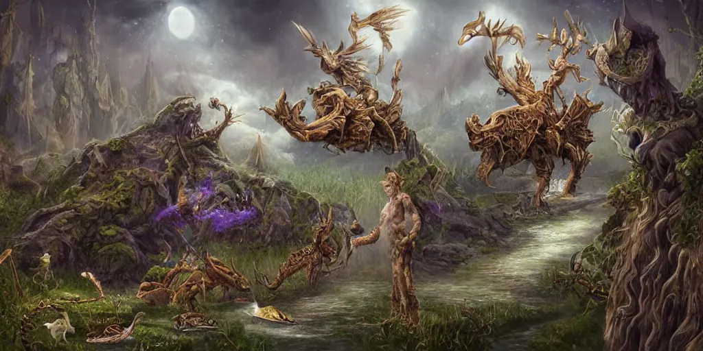 Image similar to a never - ending fantasy art, depicting scenes and creatures from otherworldly realms.