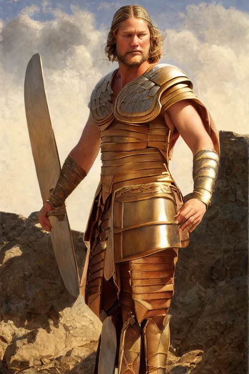 Prompt: Travis Fimmel as Gladiator in the movie Gladiator, oil on canvas, artstation, by J. C. Leyendecker and Edmund Blair Leighton and Charlie Bowater, octane render