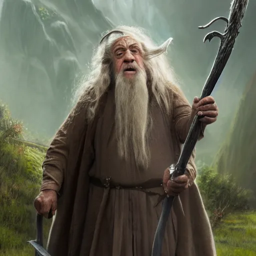 Prompt: Movie still of Danny Devito as Gandalf in the Lord of the Rings in the Shire, fantasy, highly detailed, digital painting, artstation, concept art, sharp focus, illustration, art by Tony Sart and artgerm and randy vargas