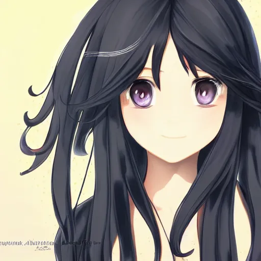 Image similar to full headshot portrait of a girl with long black hair, drawn by ATDAN, by Avetetsuya Studios, attractive character, colored sketch anime manga panel, trending on Pixiv