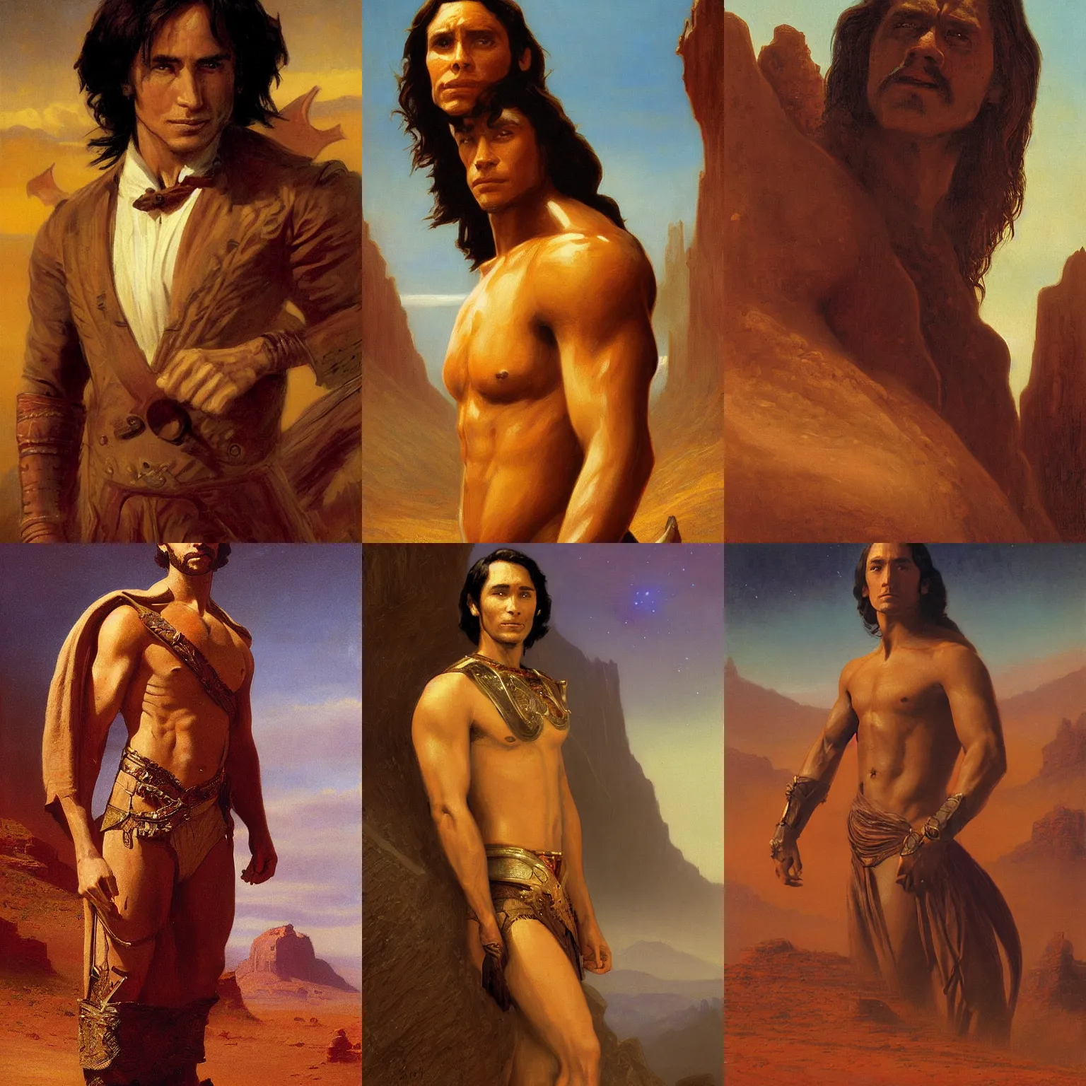 Prompt: john carter portrait, barsoom, painting by albert bierstadt