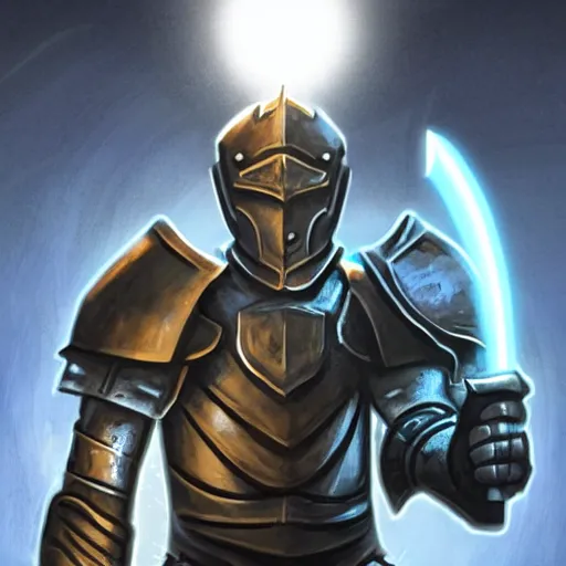 Image similar to Knight of the Light holds a glowing sword in front of him, fantastic art