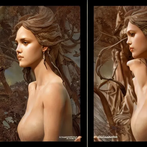 Prompt: jessica alba marble statue, cinematic lighting, fantasy, intricate, highly detailed, lifelike, photorealistic, digital painting, artstation, illustration, concept art, sharp focus, art by john collier and albert aublet and krenz cushart and artem demura and alphonse mucha