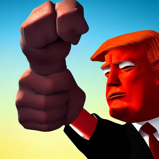 Image similar to gordon freeman fist - pumping donald trump during sunset, trending on artstation